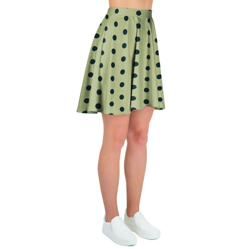 Cream And Black Polka Dot Print Women's Skirt-grizzshop