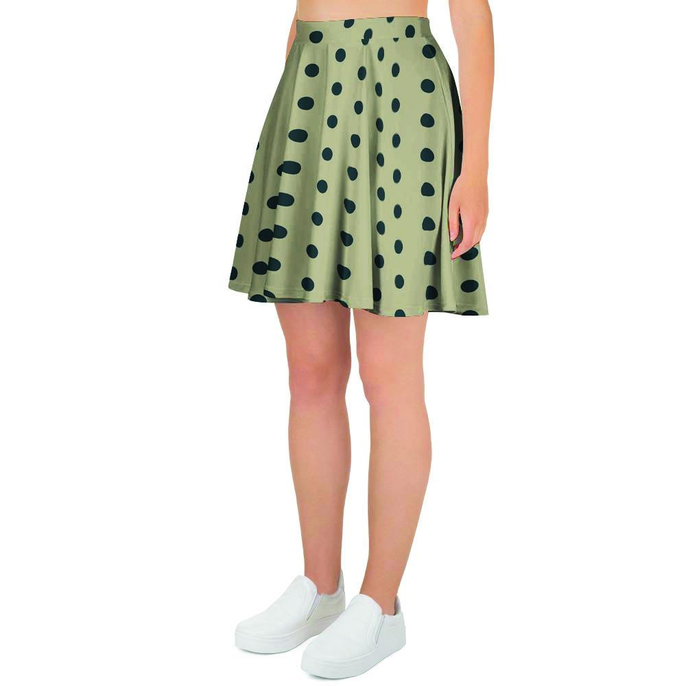 Cream And Black Polka Dot Print Women's Skirt-grizzshop