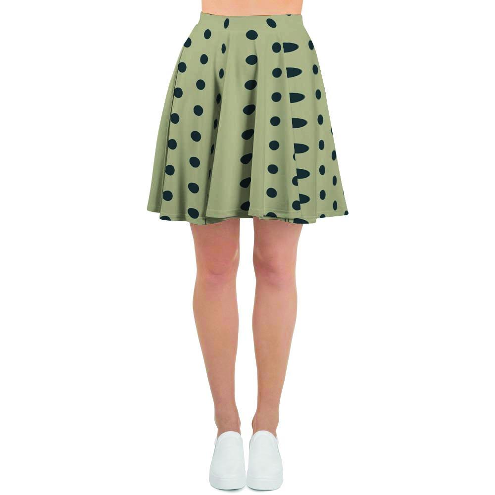 Cream And Black Polka Dot Print Women's Skirt-grizzshop