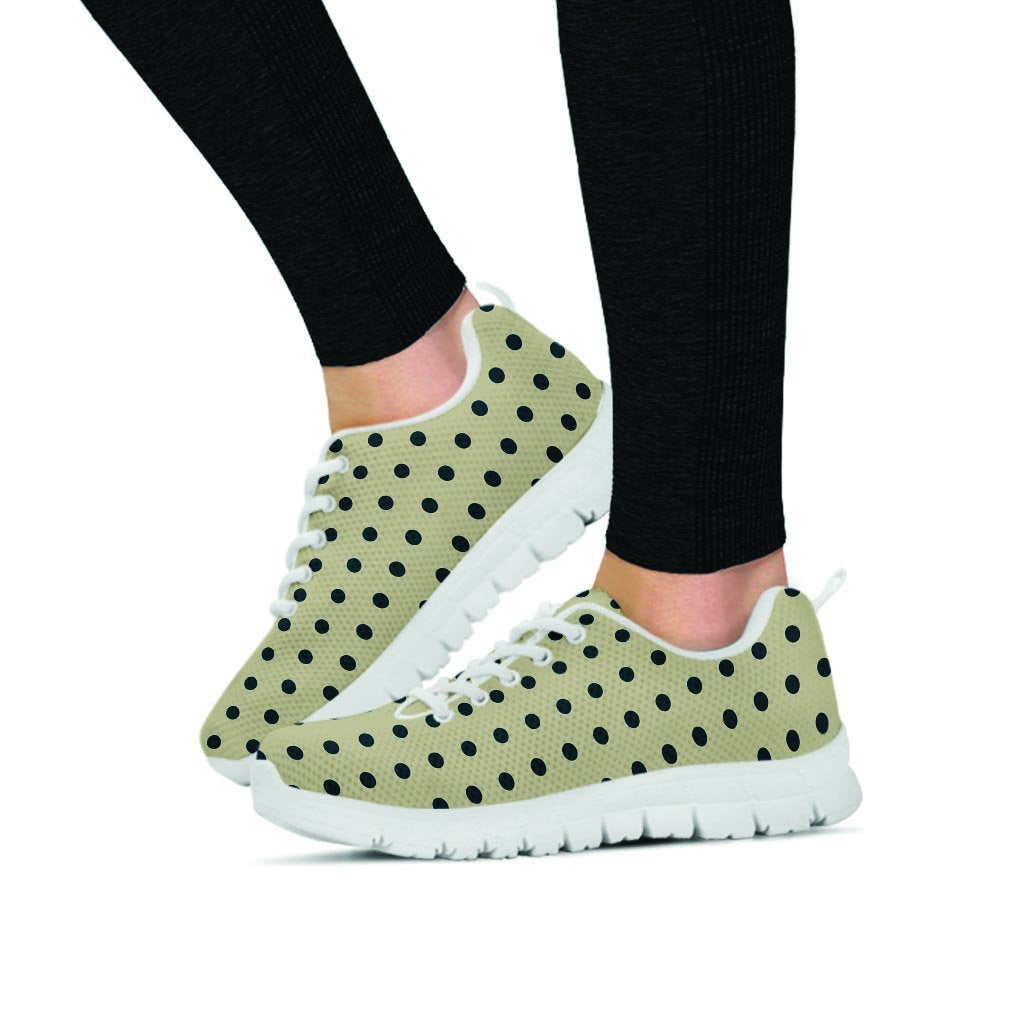 Cream And Black Polka Dot Print Women's Sneakers-grizzshop