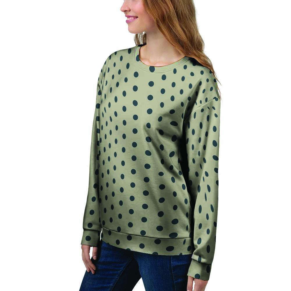 Cream And Black Polka Dot Print Women's Sweatshirt-grizzshop