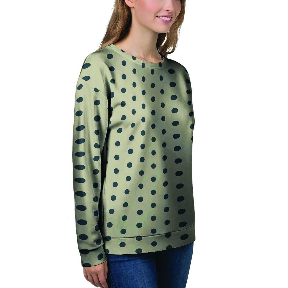 Cream And Black Polka Dot Print Women's Sweatshirt-grizzshop