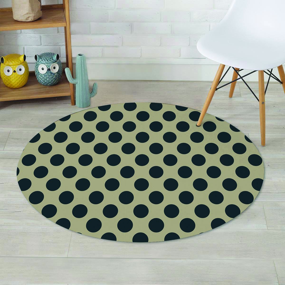 Cream And Black Polka Dot Round Rug-grizzshop