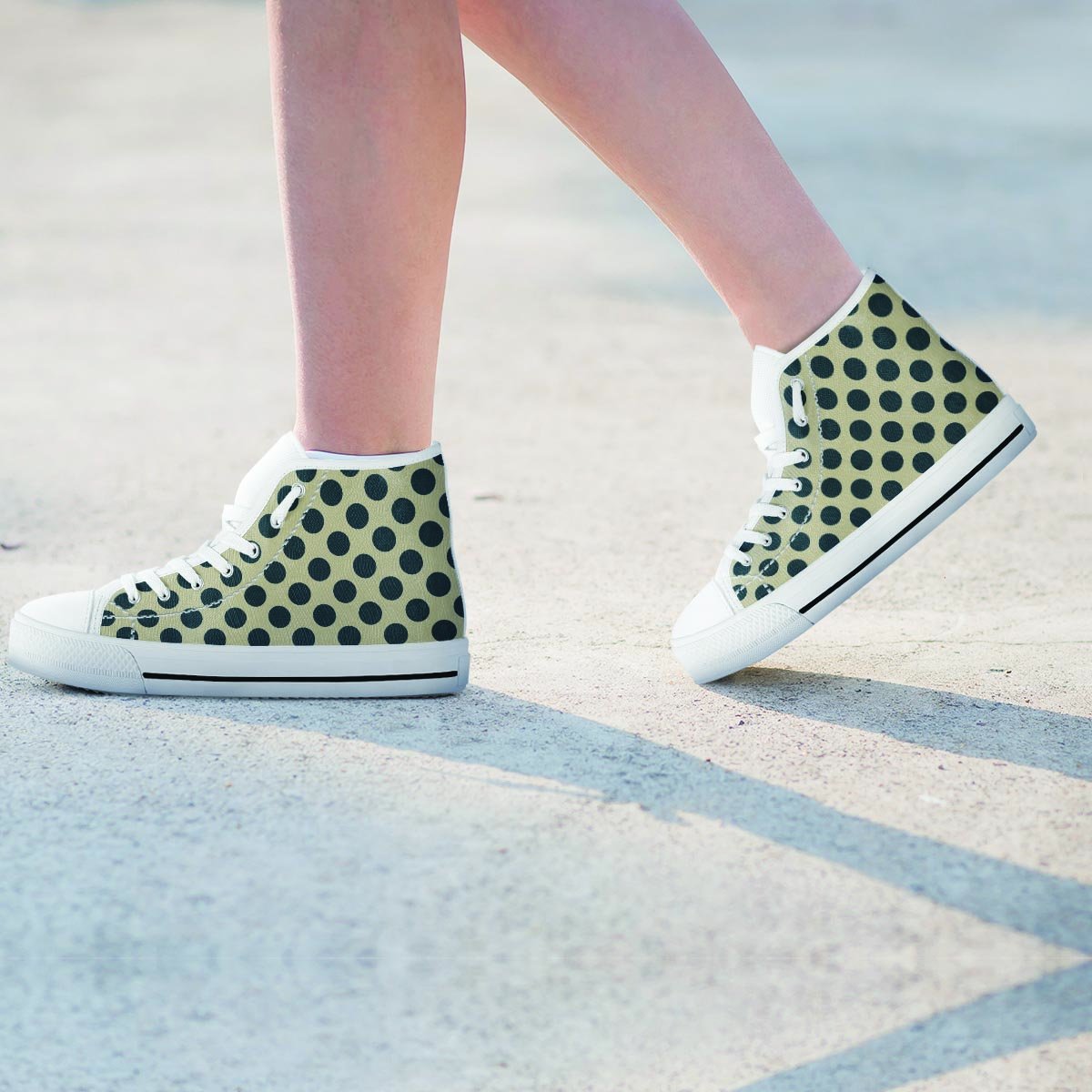 Cream And Black Polka Dot Women's High Top Shoes-grizzshop