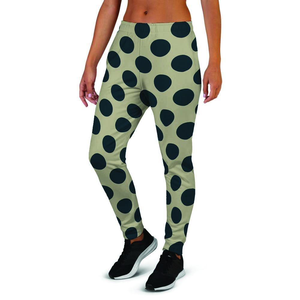 Cream And Black Polka Dot Women's Joggers-grizzshop