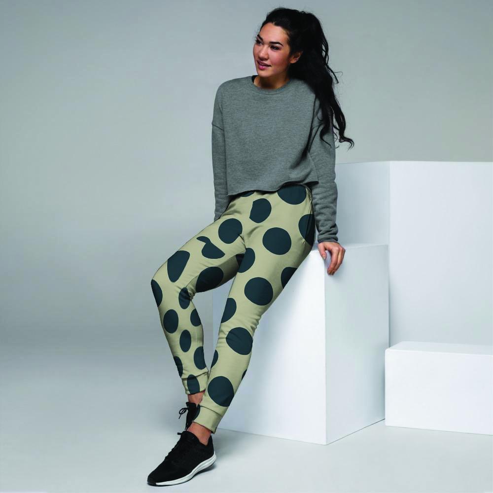 Cream And Black Polka Dot Women's Joggers-grizzshop