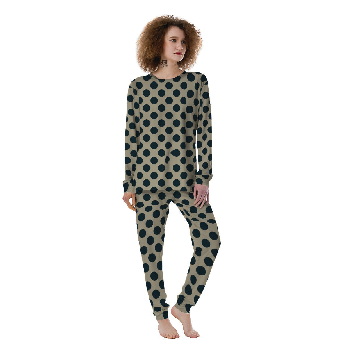 Cream And Black Polka Dot Women's Pajamas-grizzshop