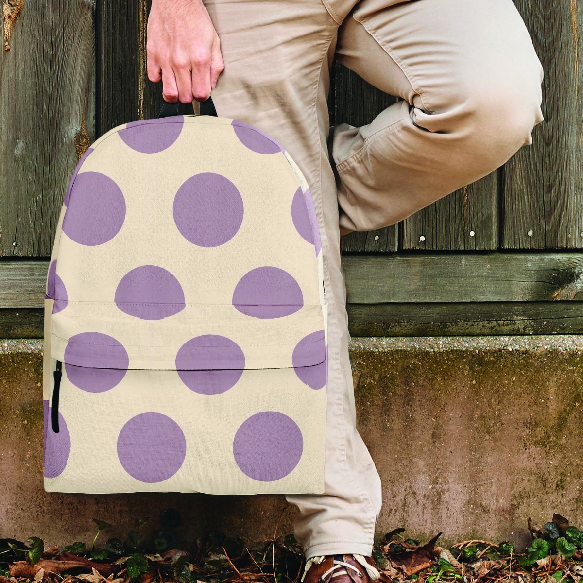 Cream And Brown Polka Dot Backpack-grizzshop