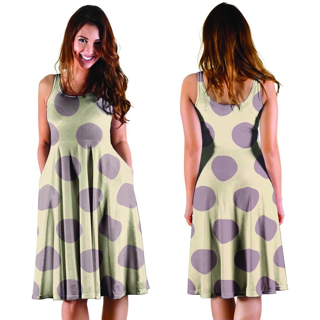 Cream And Brown Polka Dot Dress-grizzshop