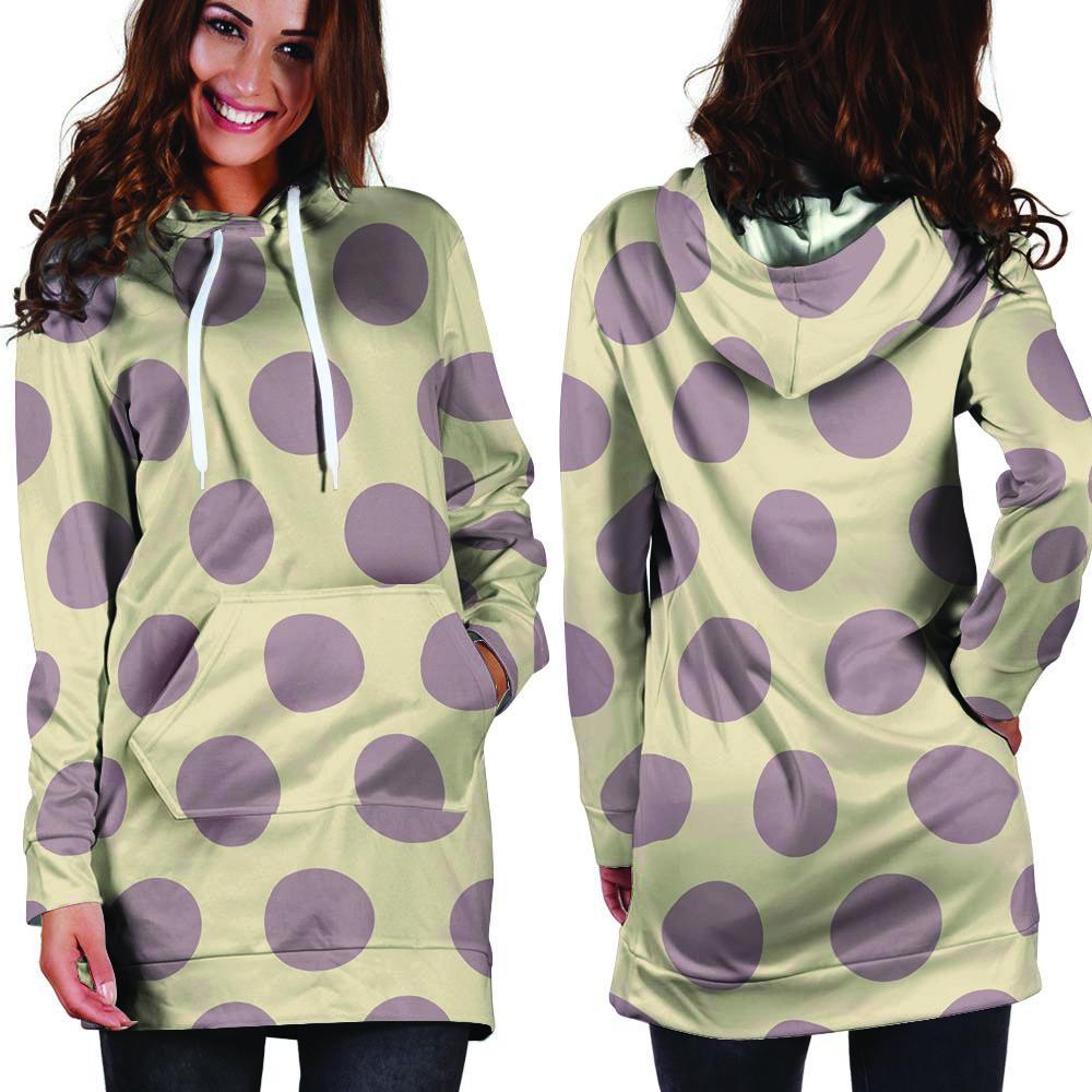 Cream And Brown Polka Dot Hoodie Dress-grizzshop