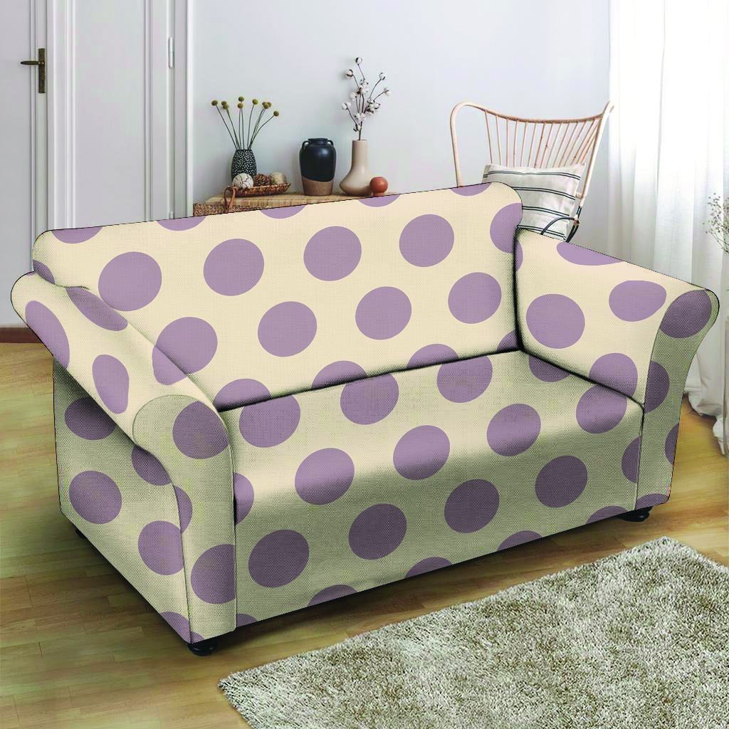 Cream And Brown Polka Dot Loveseat Cover-grizzshop