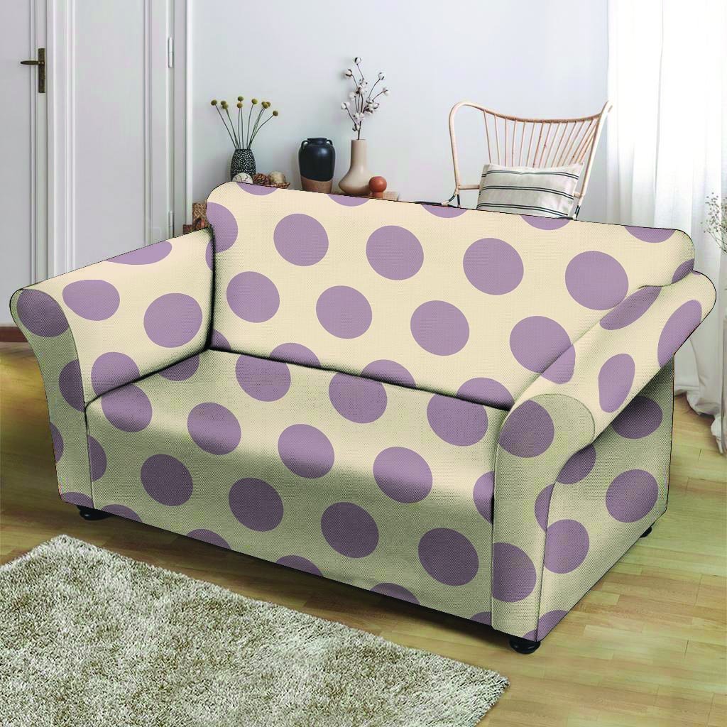 Cream And Brown Polka Dot Loveseat Cover-grizzshop