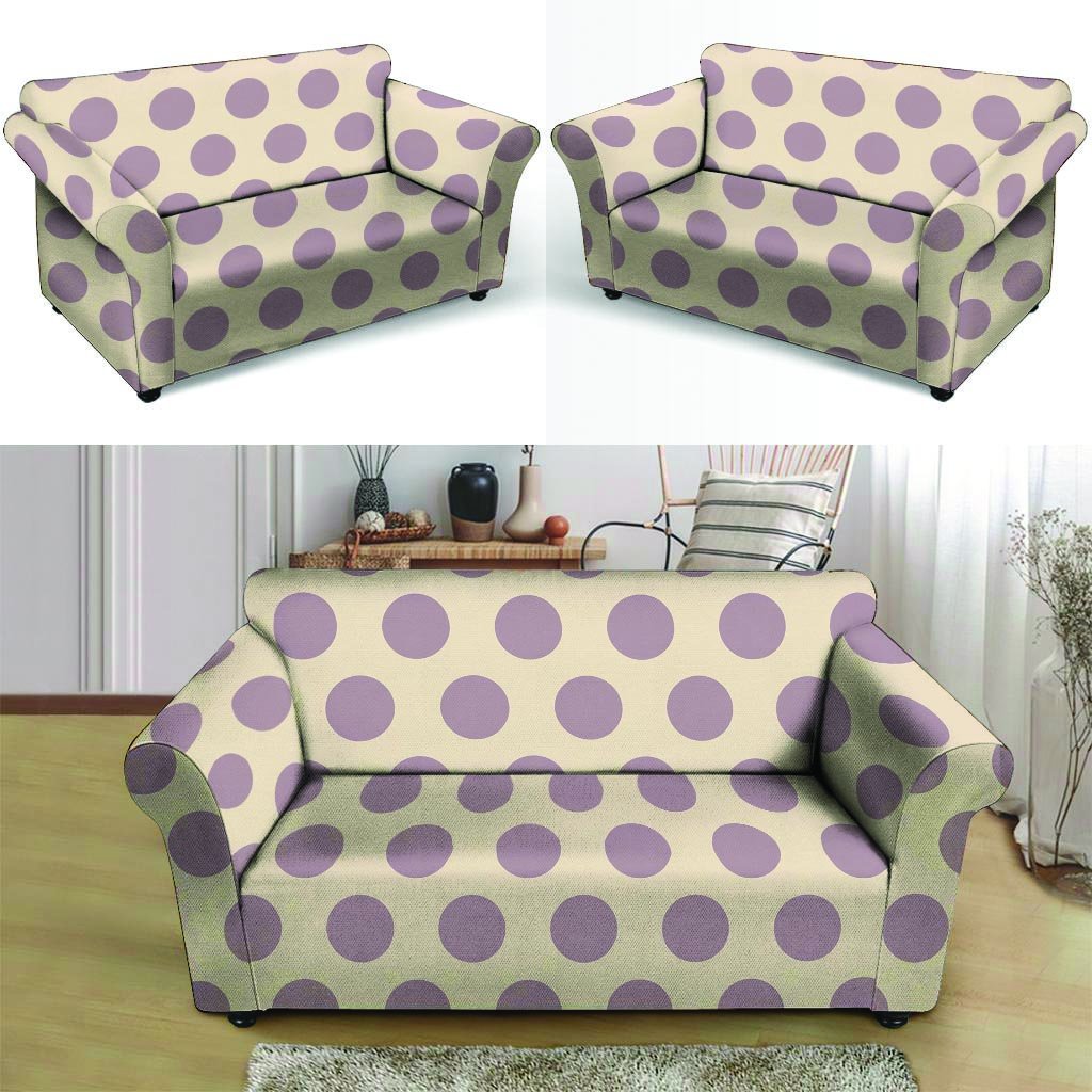 Cream And Brown Polka Dot Loveseat Cover-grizzshop