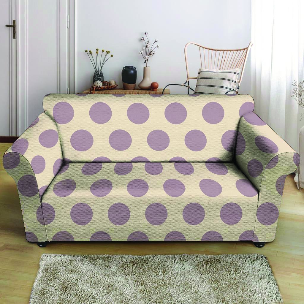 Cream And Brown Polka Dot Loveseat Cover-grizzshop