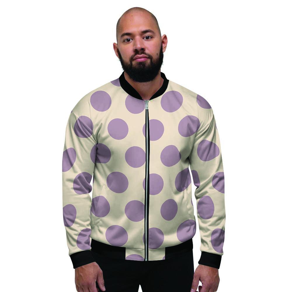 Cream And Brown Polka Dot Men's Bomber Jacket-grizzshop