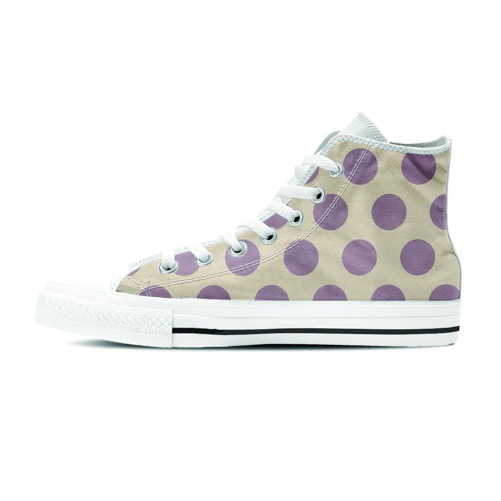 Cream And Brown Polka Dot Men's High Top Shoes-grizzshop