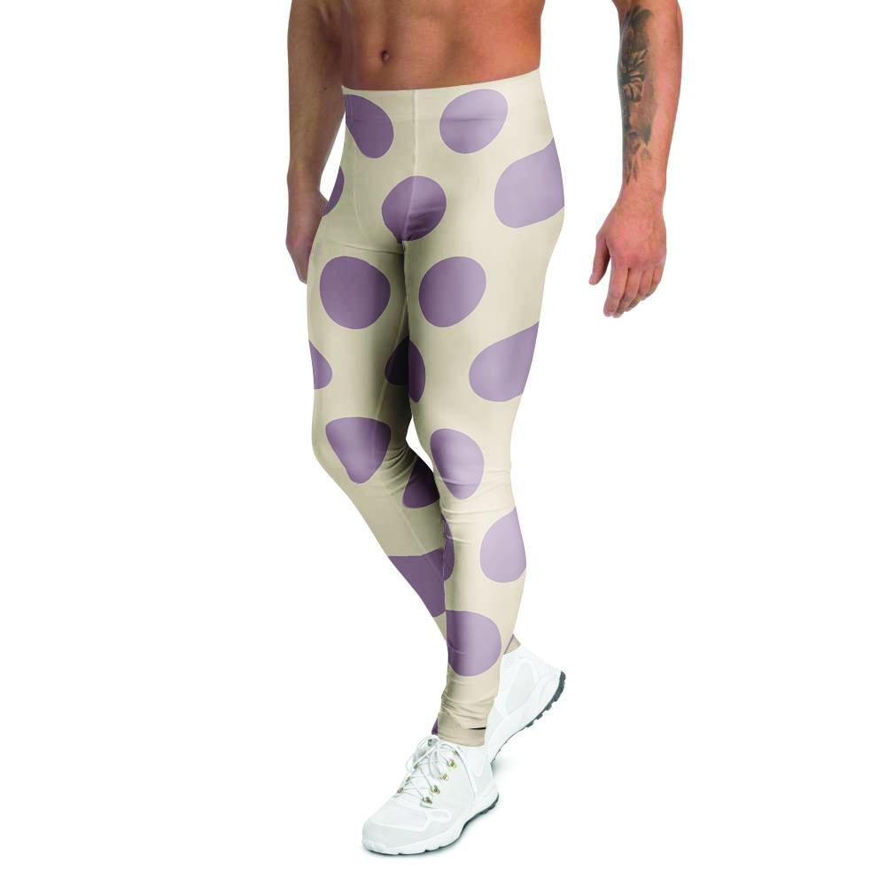 Cream And Brown Polka Dot Men's Leggings-grizzshop