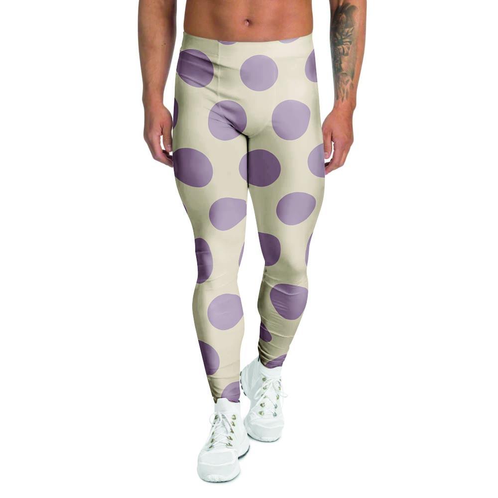 Cream And Brown Polka Dot Men's Leggings-grizzshop