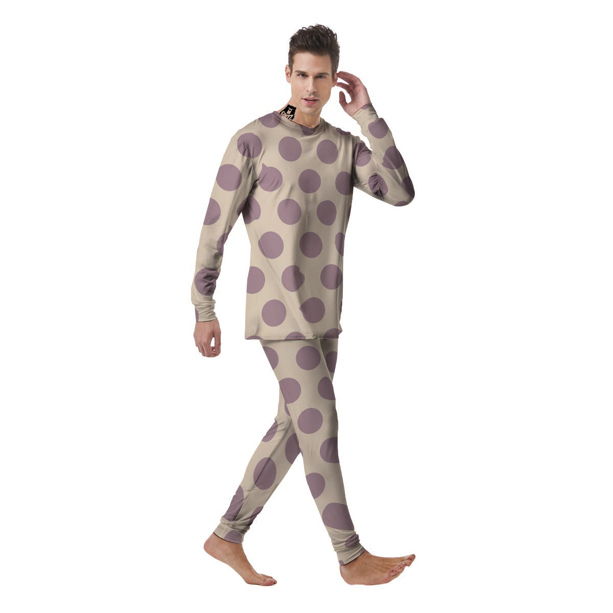 Cream And Brown Polka Dot Men's Pajamas-grizzshop