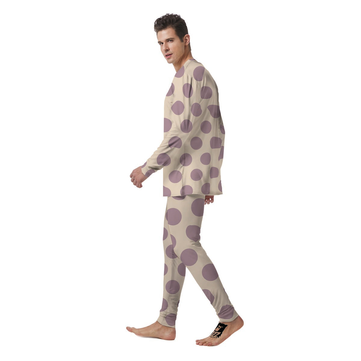 Cream And Brown Polka Dot Men's Pajamas-grizzshop