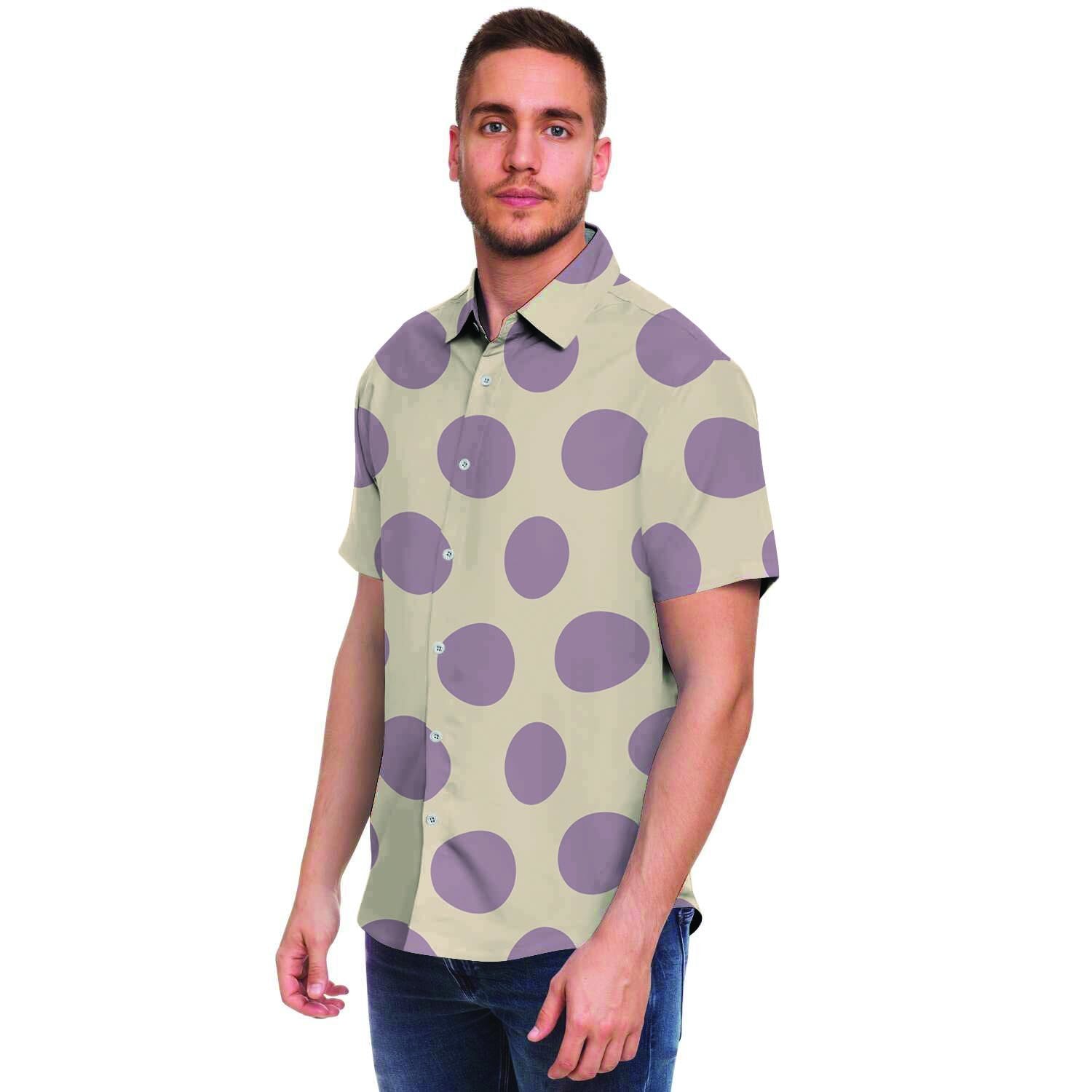 Cream And Brown Polka Dot Men's Short Sleeve Shirt-grizzshop