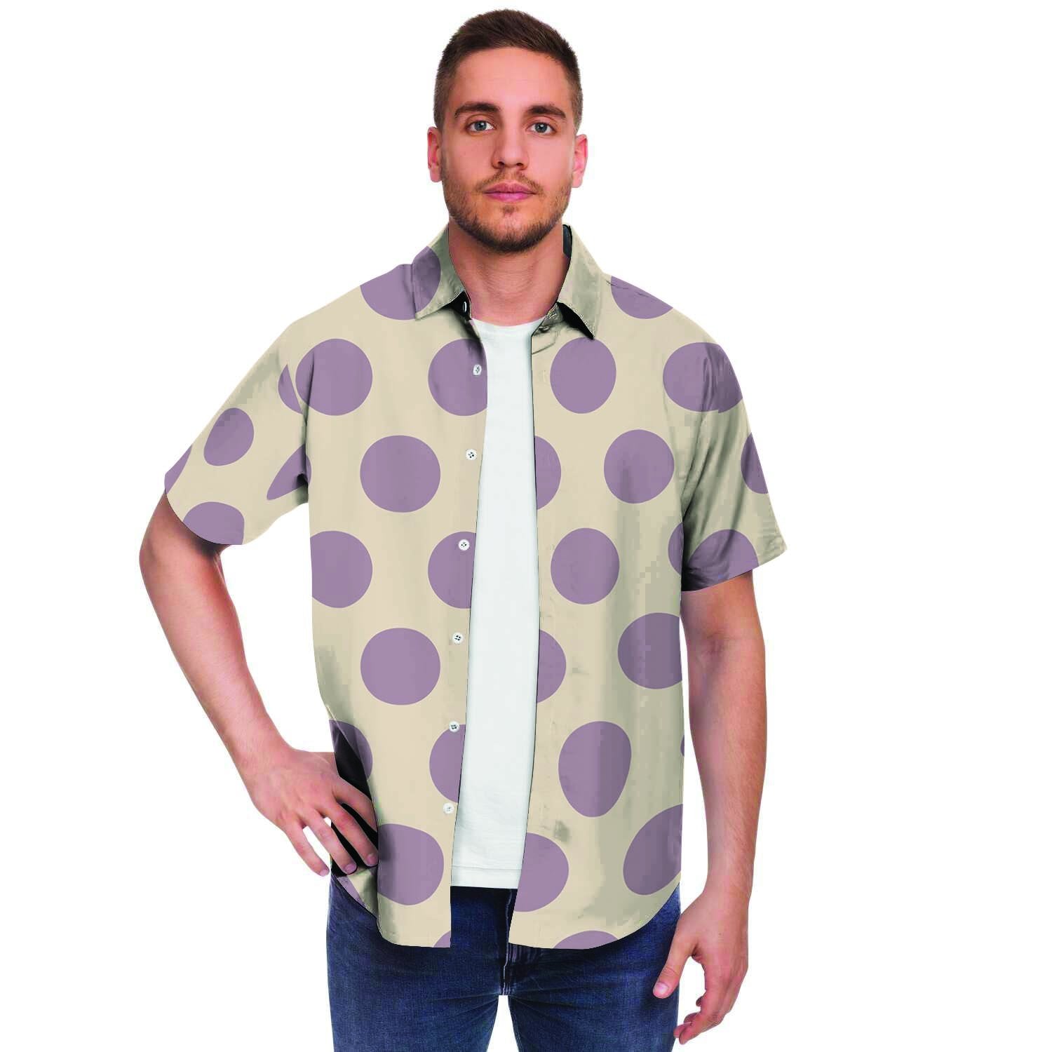 Cream And Brown Polka Dot Men's Short Sleeve Shirt-grizzshop