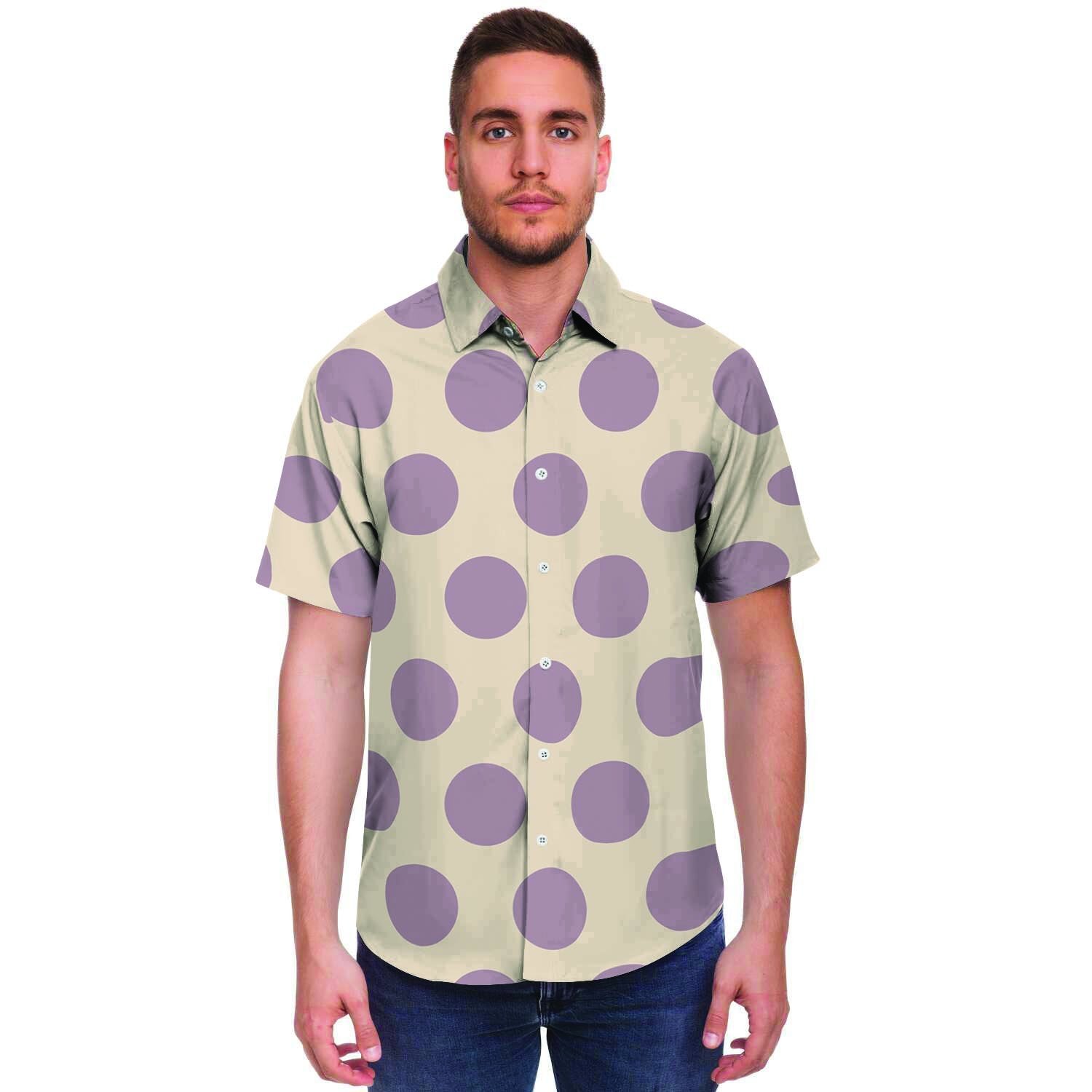 Cream And Brown Polka Dot Men's Short Sleeve Shirt-grizzshop