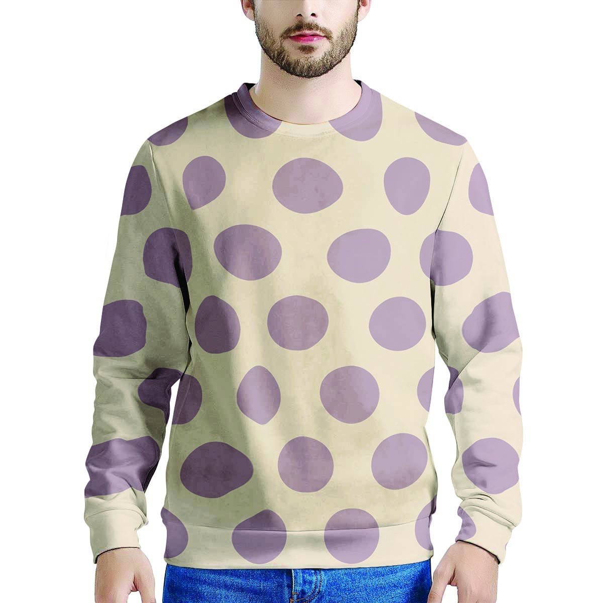 Cream And Brown Polka Dot Men's Sweatshirt-grizzshop