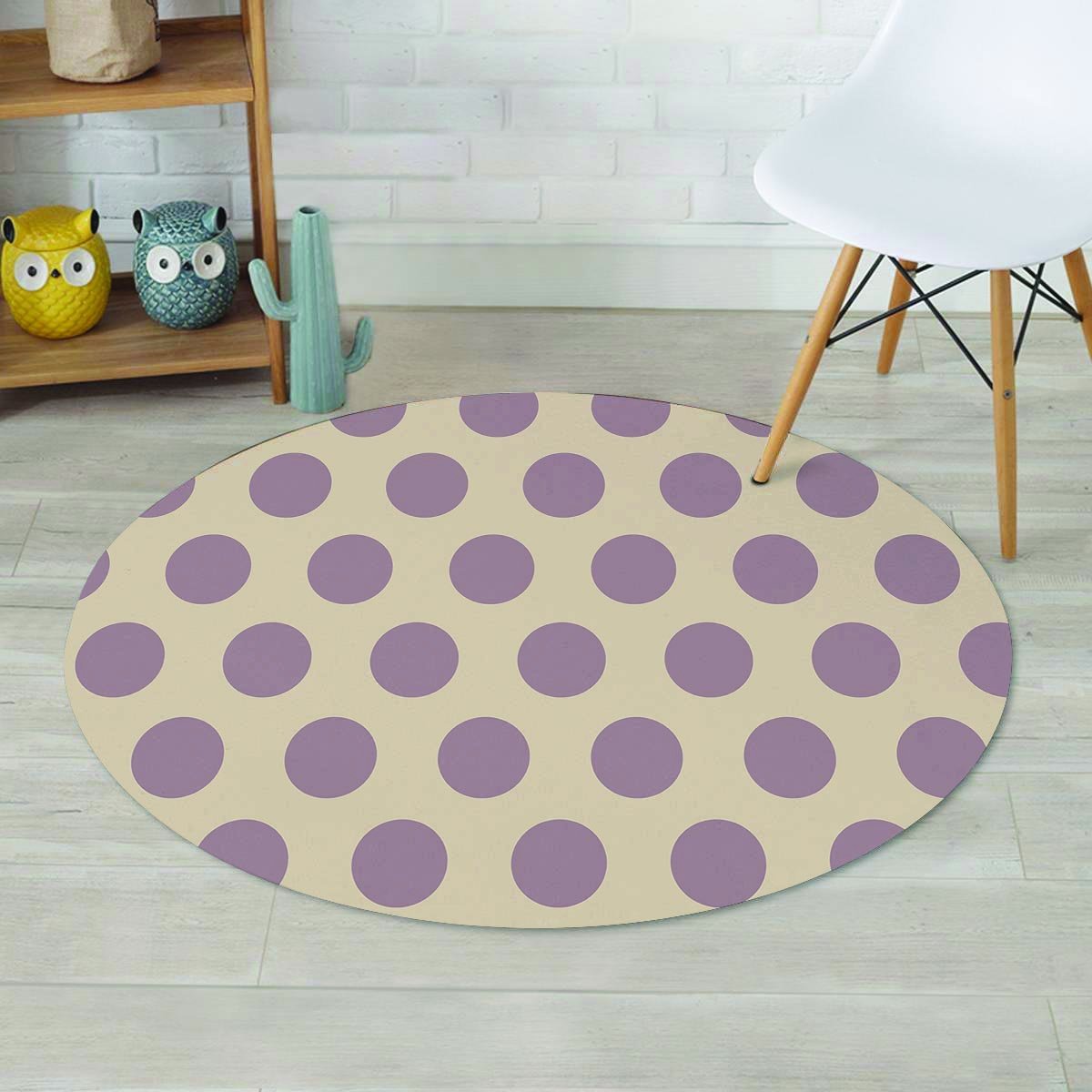 Cream And Brown Polka Dot Round Rug-grizzshop