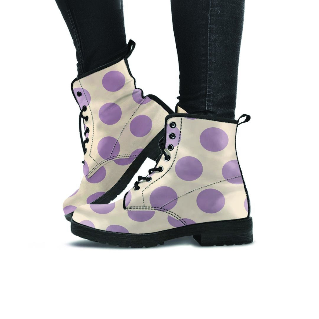 Cream And Brown Polka Dot Women's Boots-grizzshop