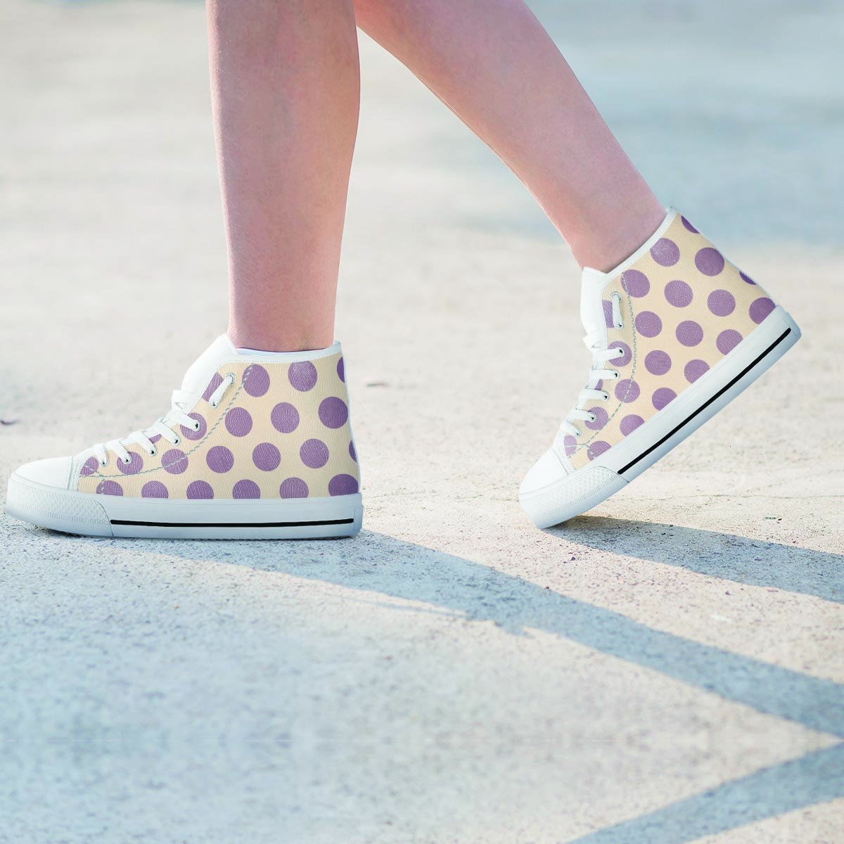 Cream And Brown Polka Dot Women's High Top Shoes-grizzshop