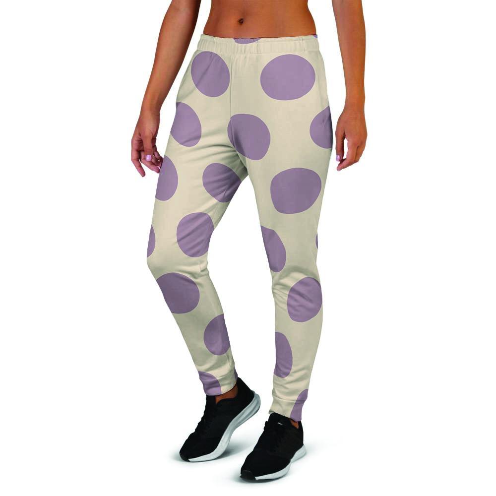 Cream And Brown Polka Dot Women's Joggers-grizzshop