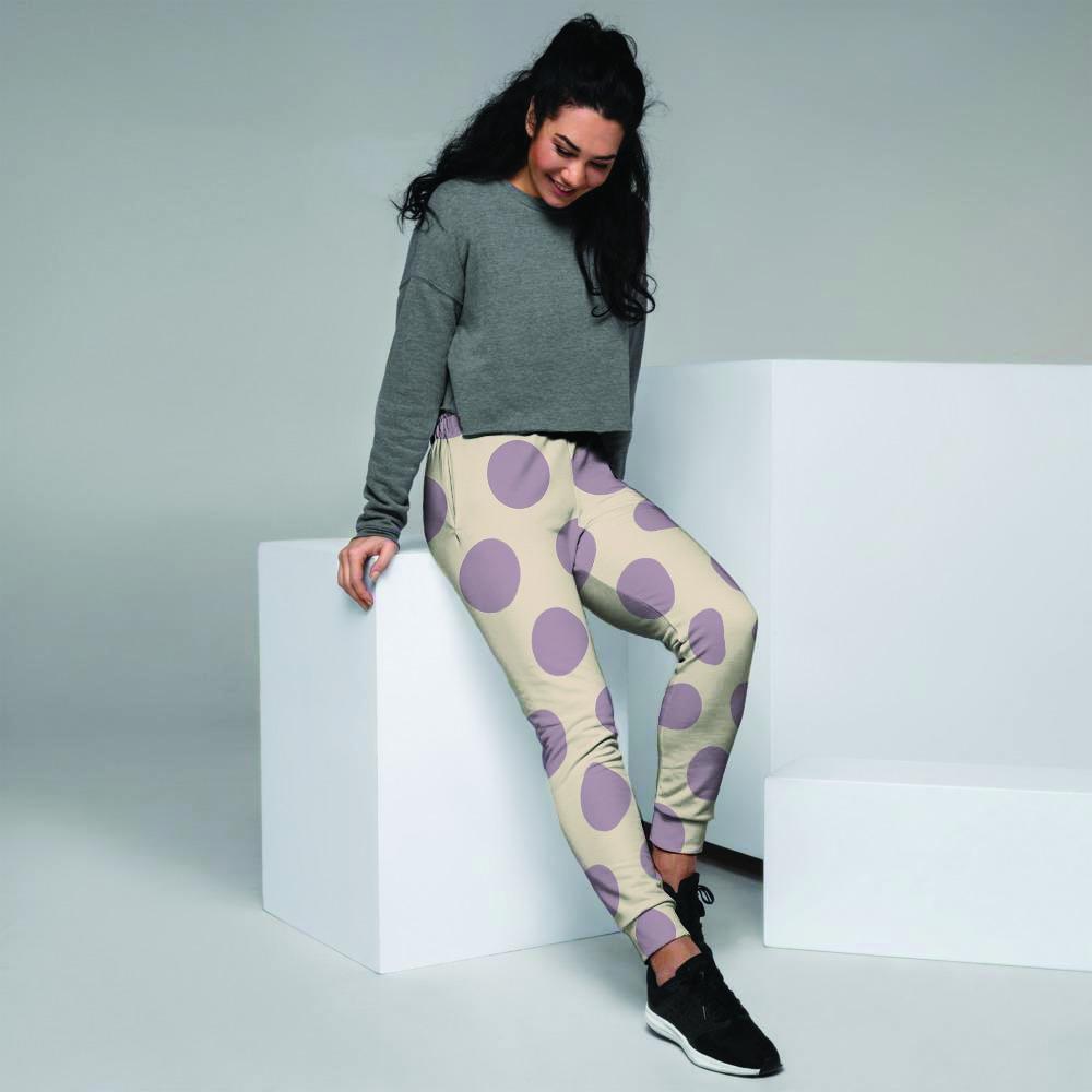 Cream And Brown Polka Dot Women's Joggers-grizzshop