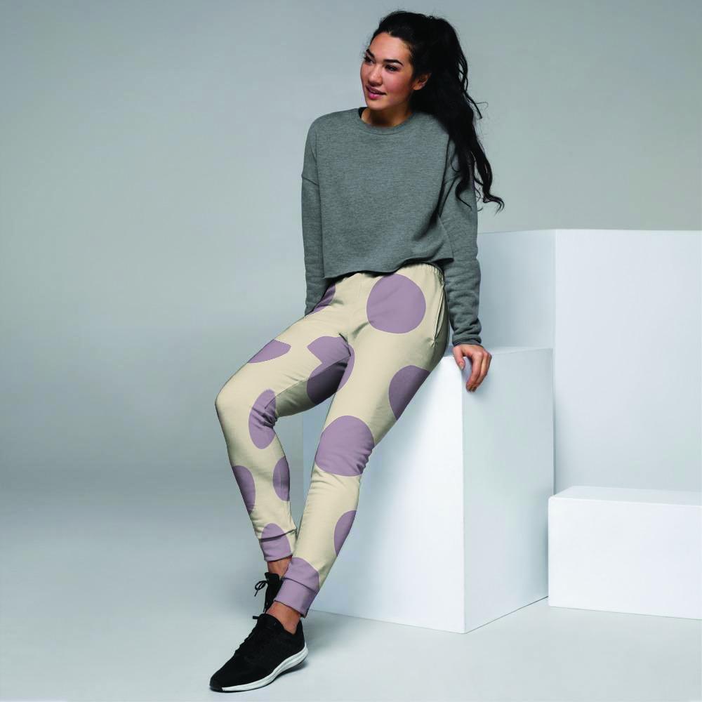 Cream And Brown Polka Dot Women's Joggers-grizzshop