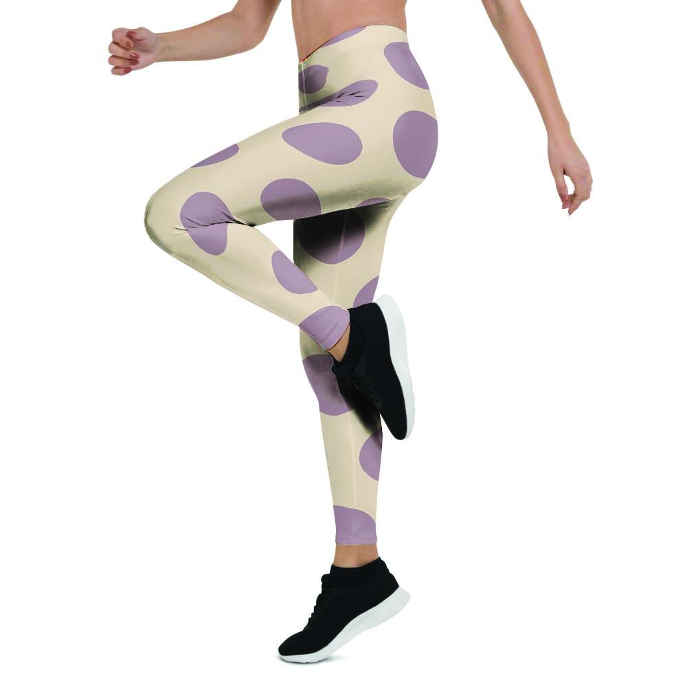 Cream And Brown Polka Dot Women's Leggings-grizzshop