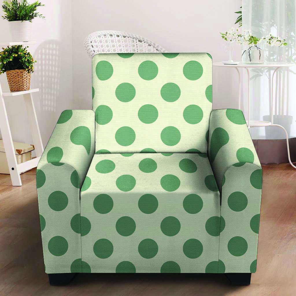 Cream And Emerald Polka Dot Armchair Cover-grizzshop