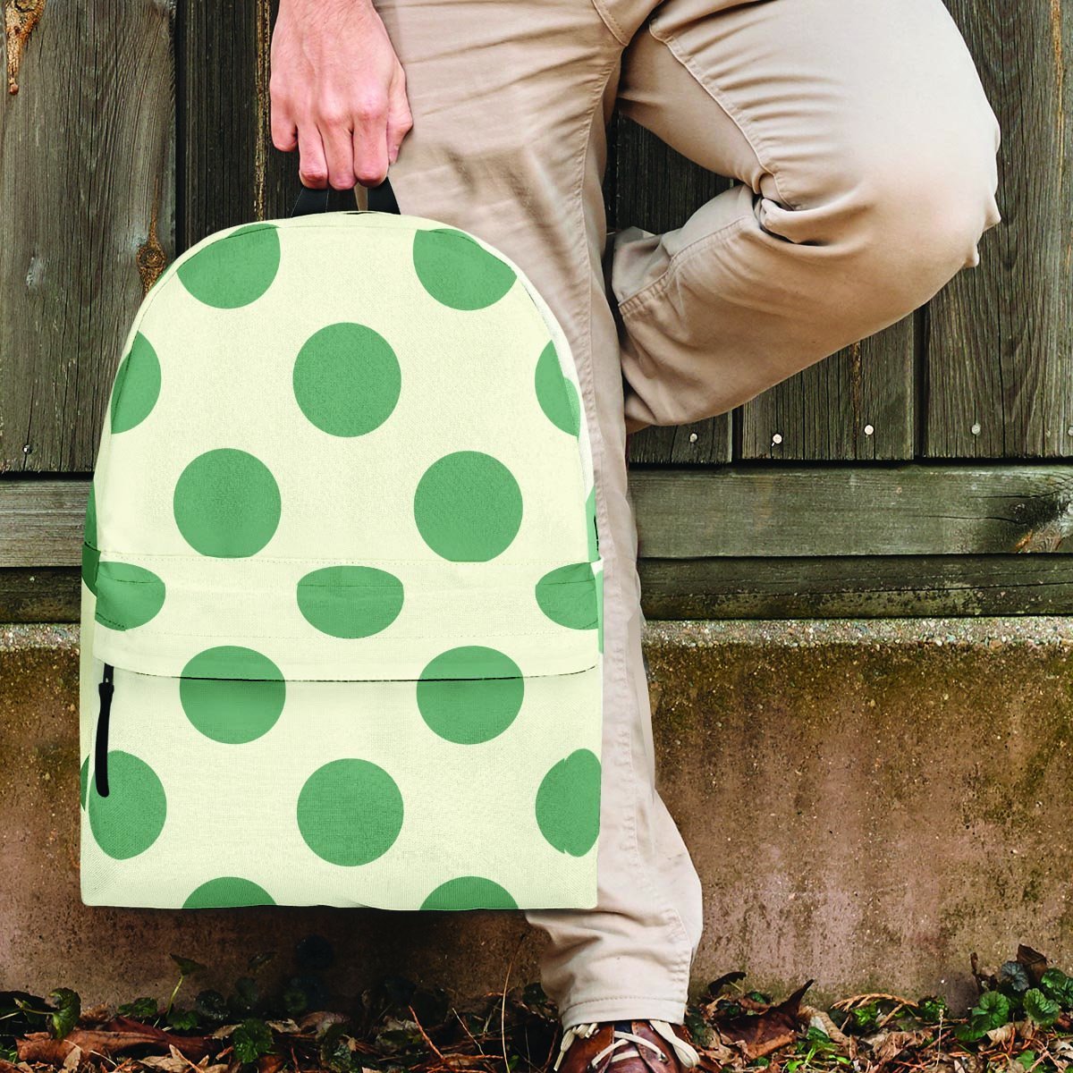 Cream And Emerald Polka Dot Backpack-grizzshop