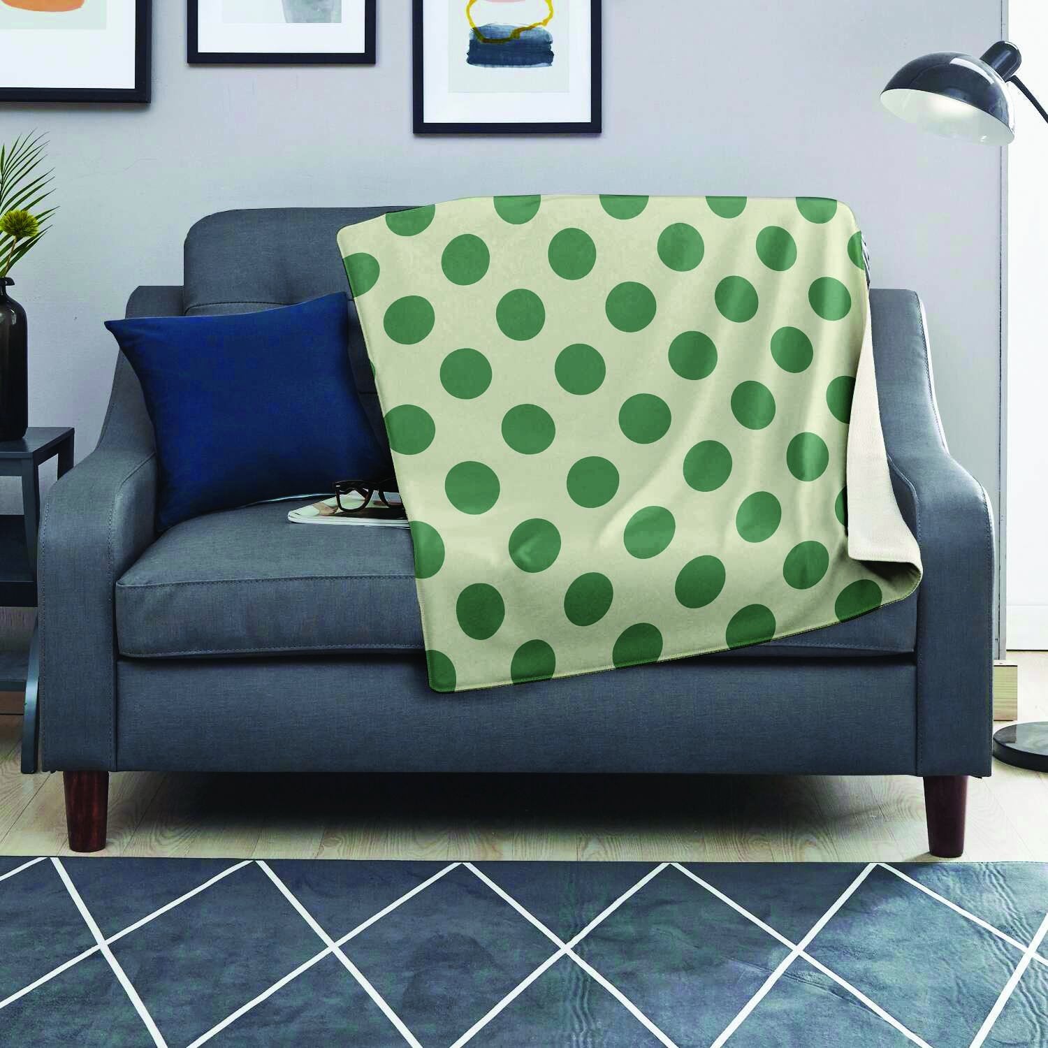 Cream And Emerald Polka Dot Blanket-grizzshop