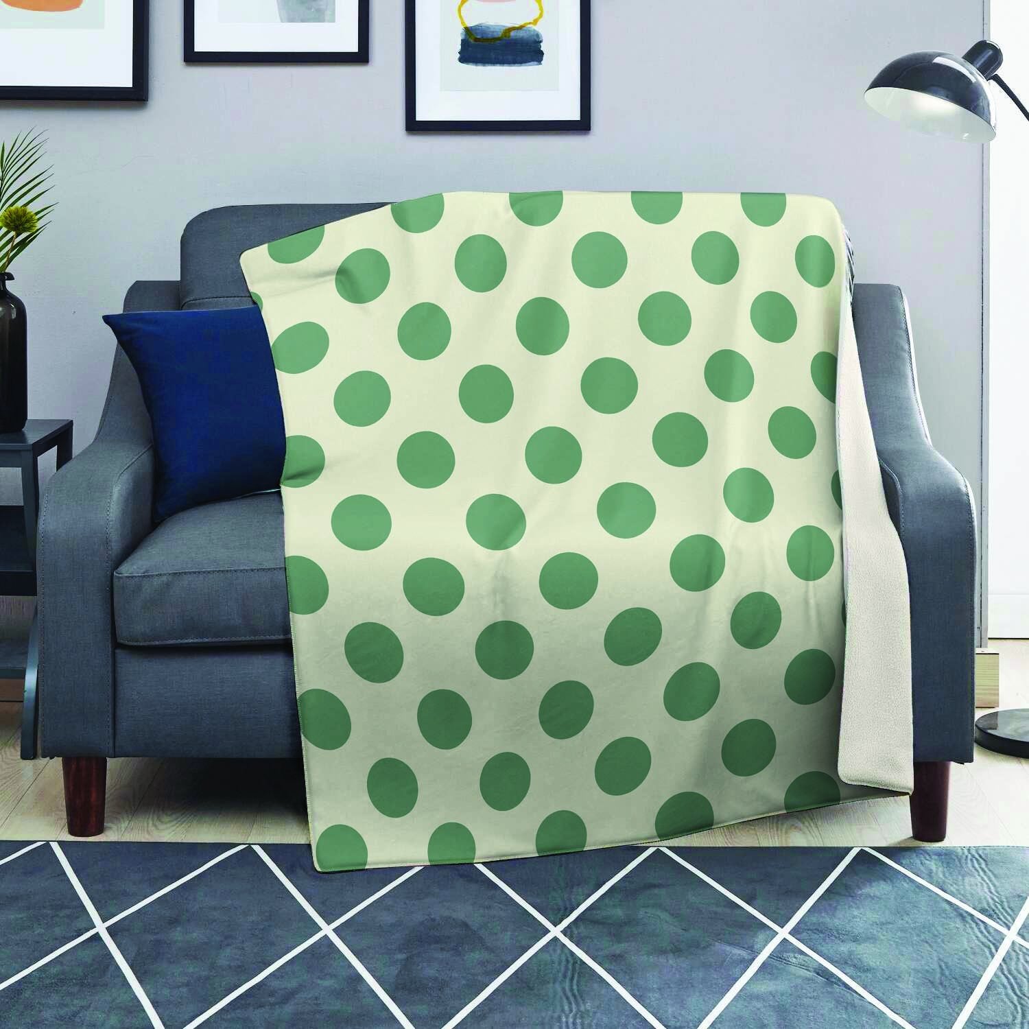 Cream And Emerald Polka Dot Blanket-grizzshop