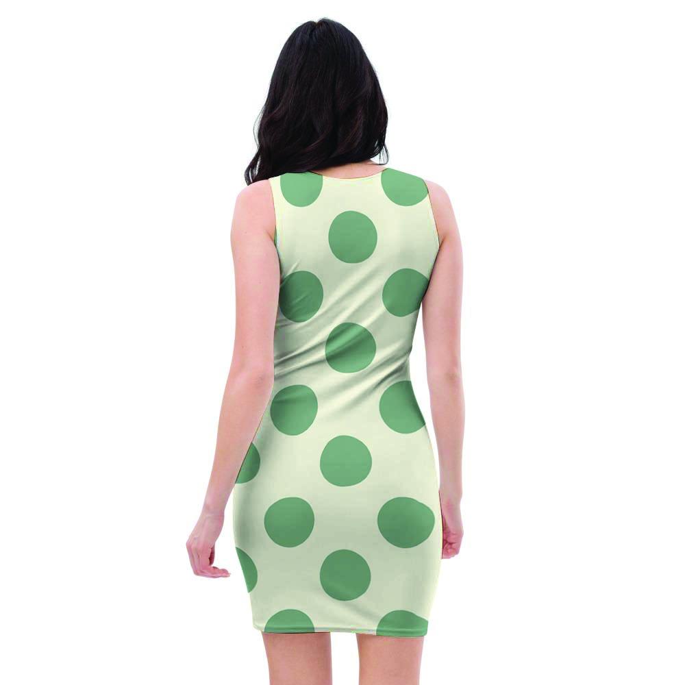 Cream And Emerald Polka Dot Bodycon Dress-grizzshop