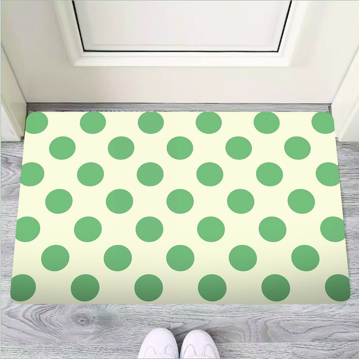 Cream And Emerald Polka Dot Door Mat-grizzshop