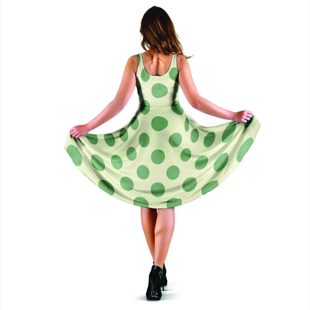 Cream And Emerald Polka Dot Dress-grizzshop