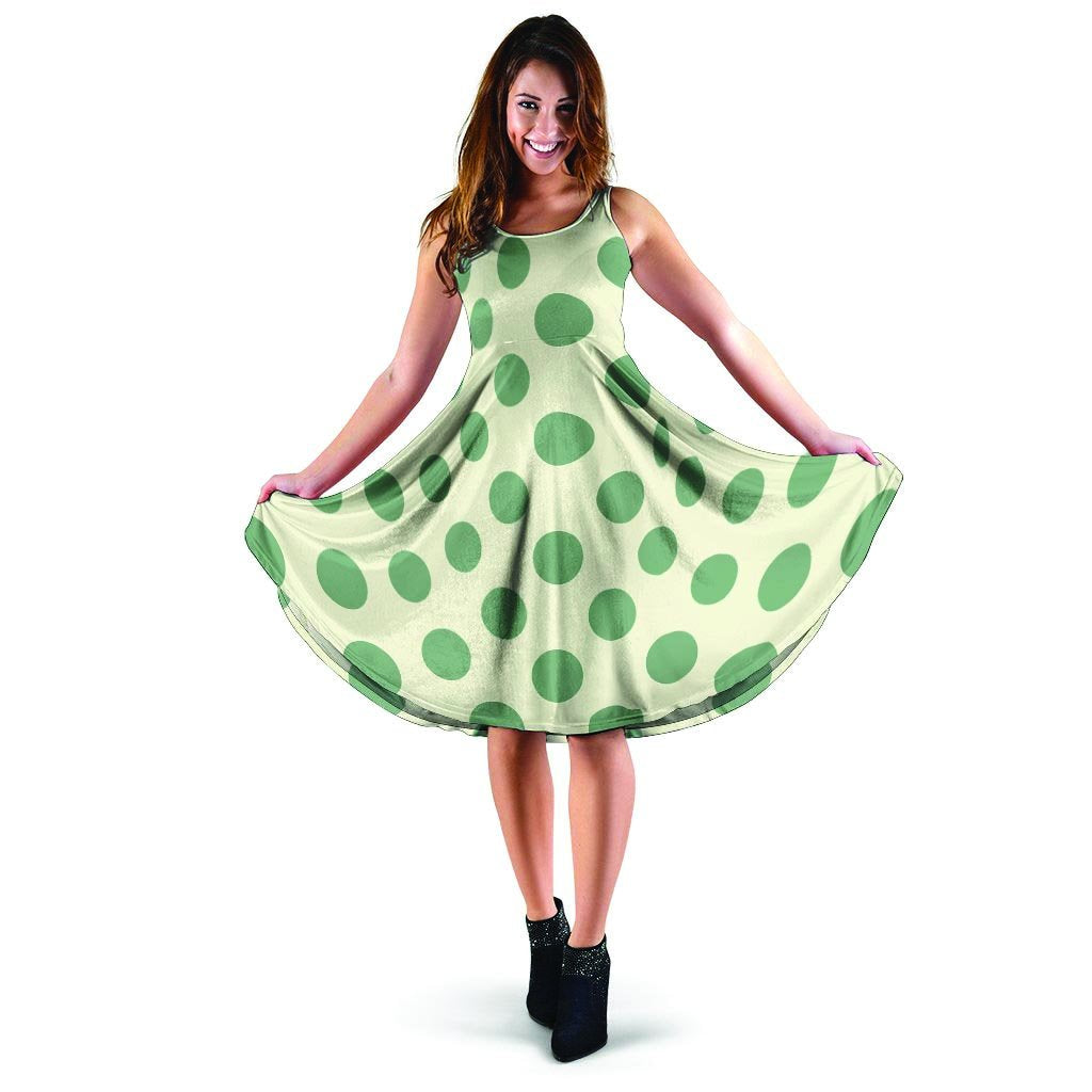 Cream And Emerald Polka Dot Dress-grizzshop