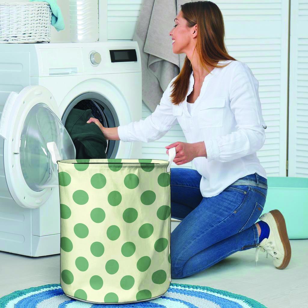 Cream And Emerald Polka Dot Laundry Basket-grizzshop