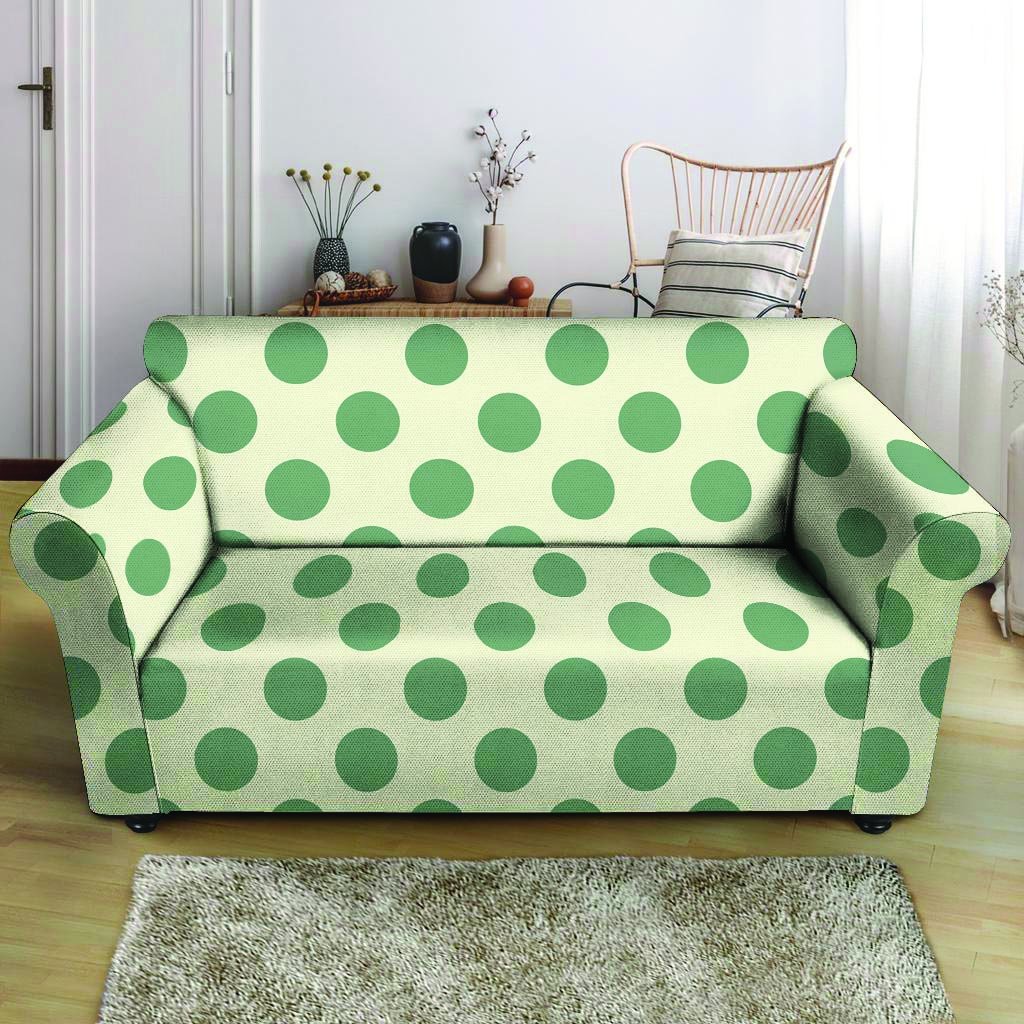 Cream And Emerald Polka Dot Loveseat Cover-grizzshop