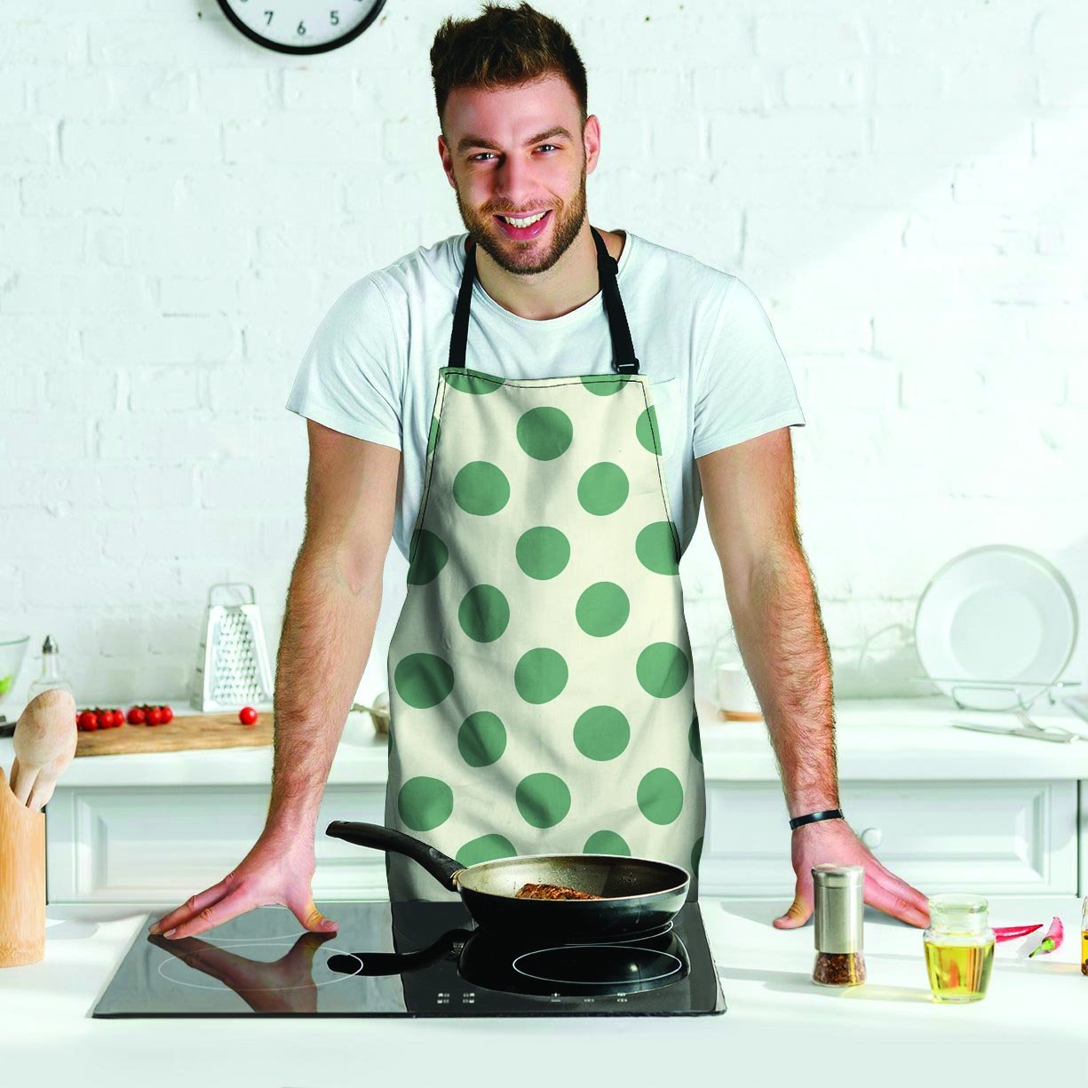 Cream And Emerald Polka Dot Men's Apron-grizzshop