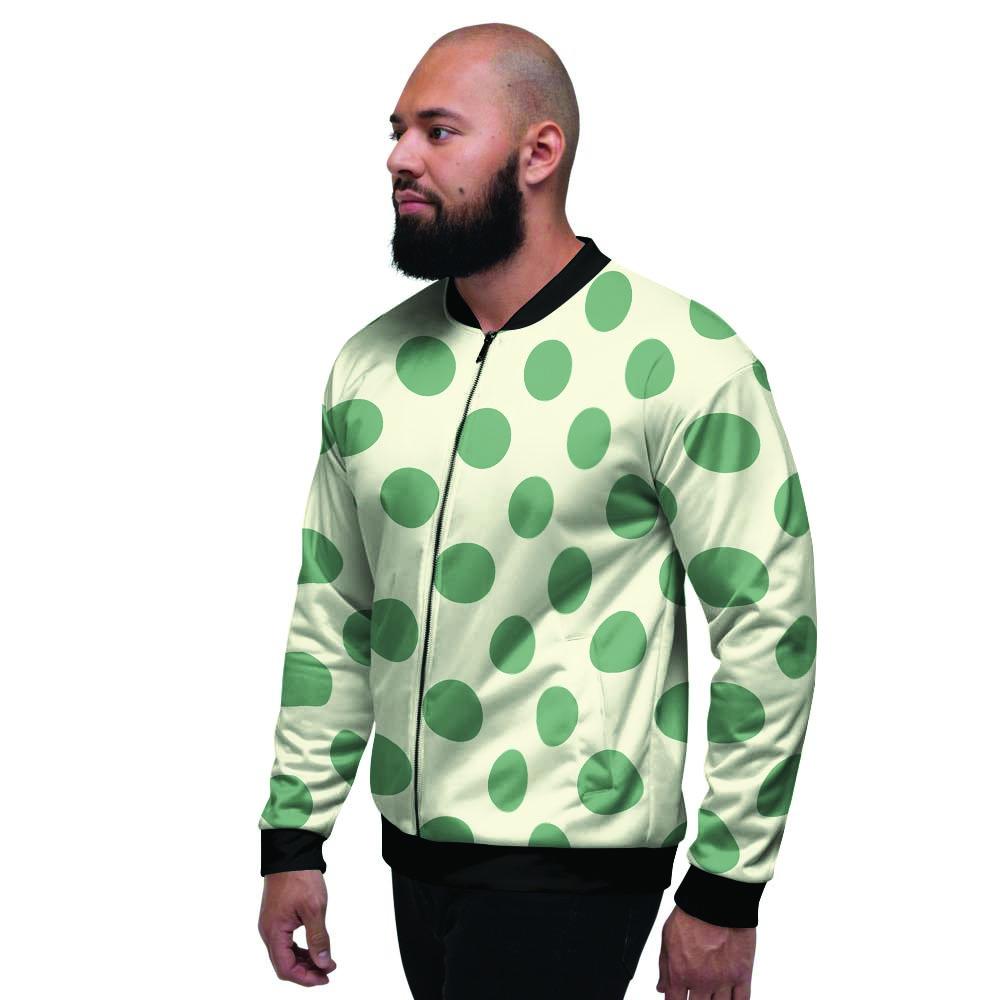 Cream And Emerald Polka Dot Men's Bomber Jacket-grizzshop