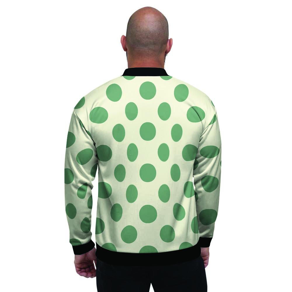 Cream And Emerald Polka Dot Men's Bomber Jacket-grizzshop