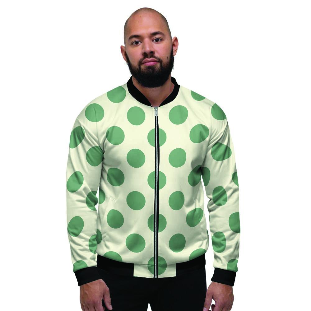 Cream And Emerald Polka Dot Men's Bomber Jacket-grizzshop