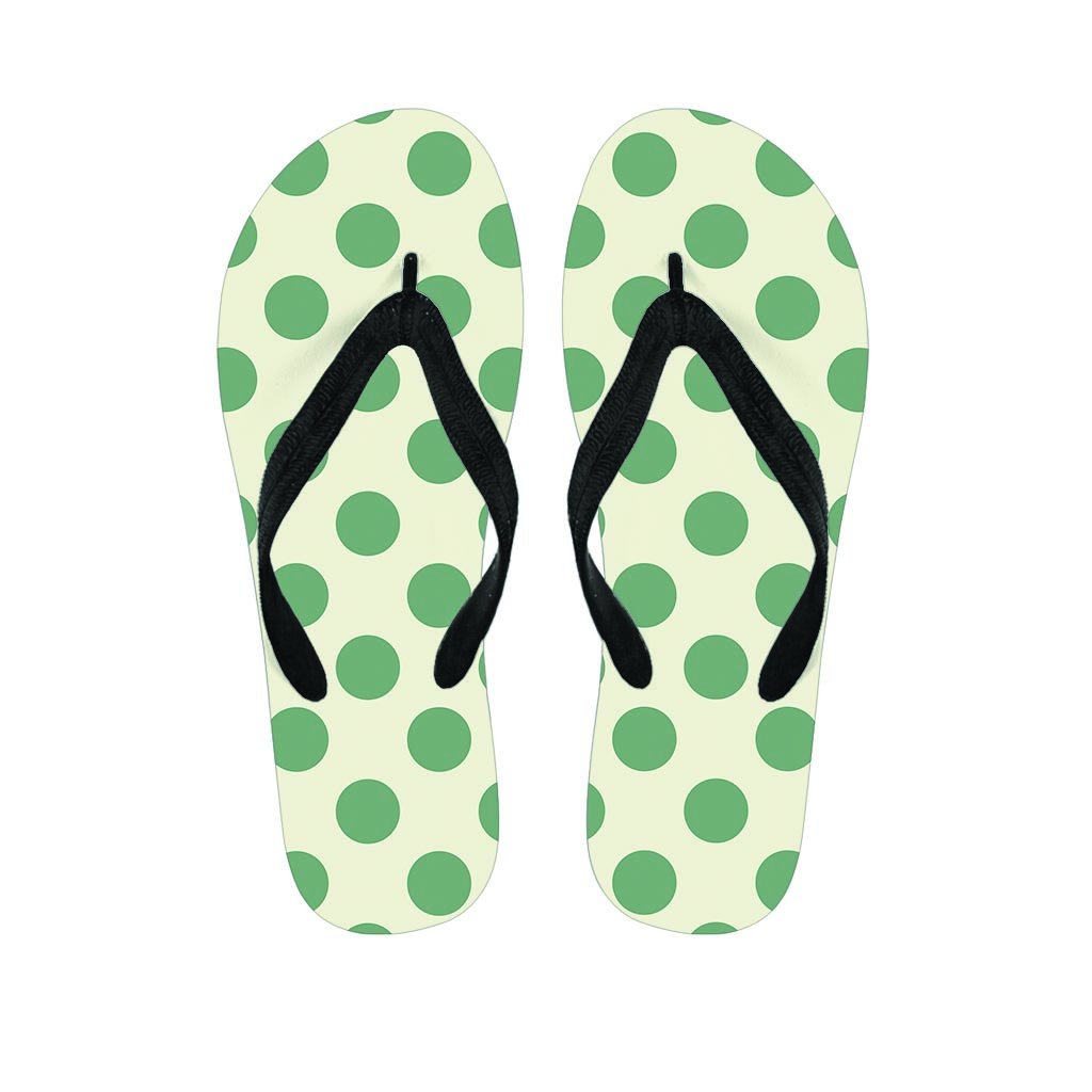 Cream And Emerald Polka Dot Men's Flip Flops-grizzshop